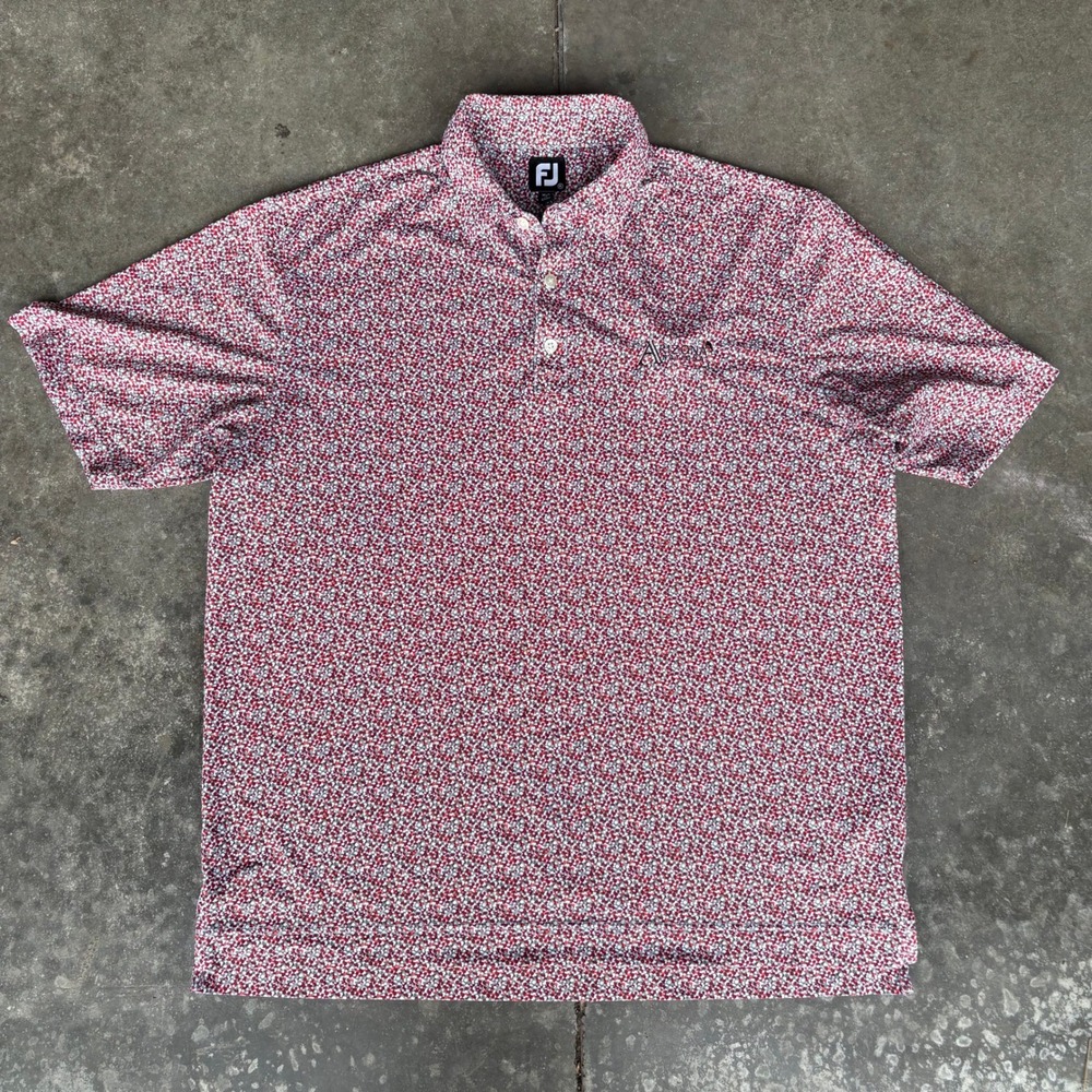 FootJoy Pique Golf Polo Shirt Mens XL Red Confetti AOP Summer Performance